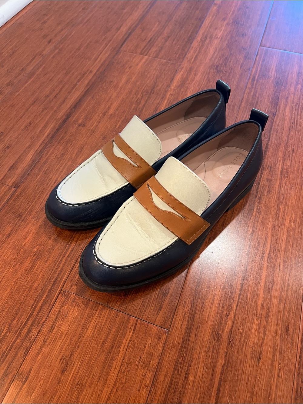 Cole Haan Women's Two-Tone Leather Loafers — Black, Cream & Brown